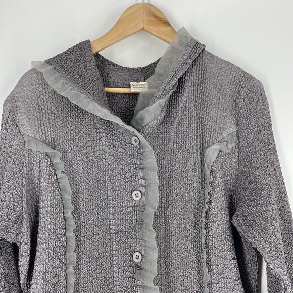 Y2K Lucy's Silk Cardigan Size Large Maxi Duster Goth Ruffle Witchy Whimsigoth - Picture 3 of 10